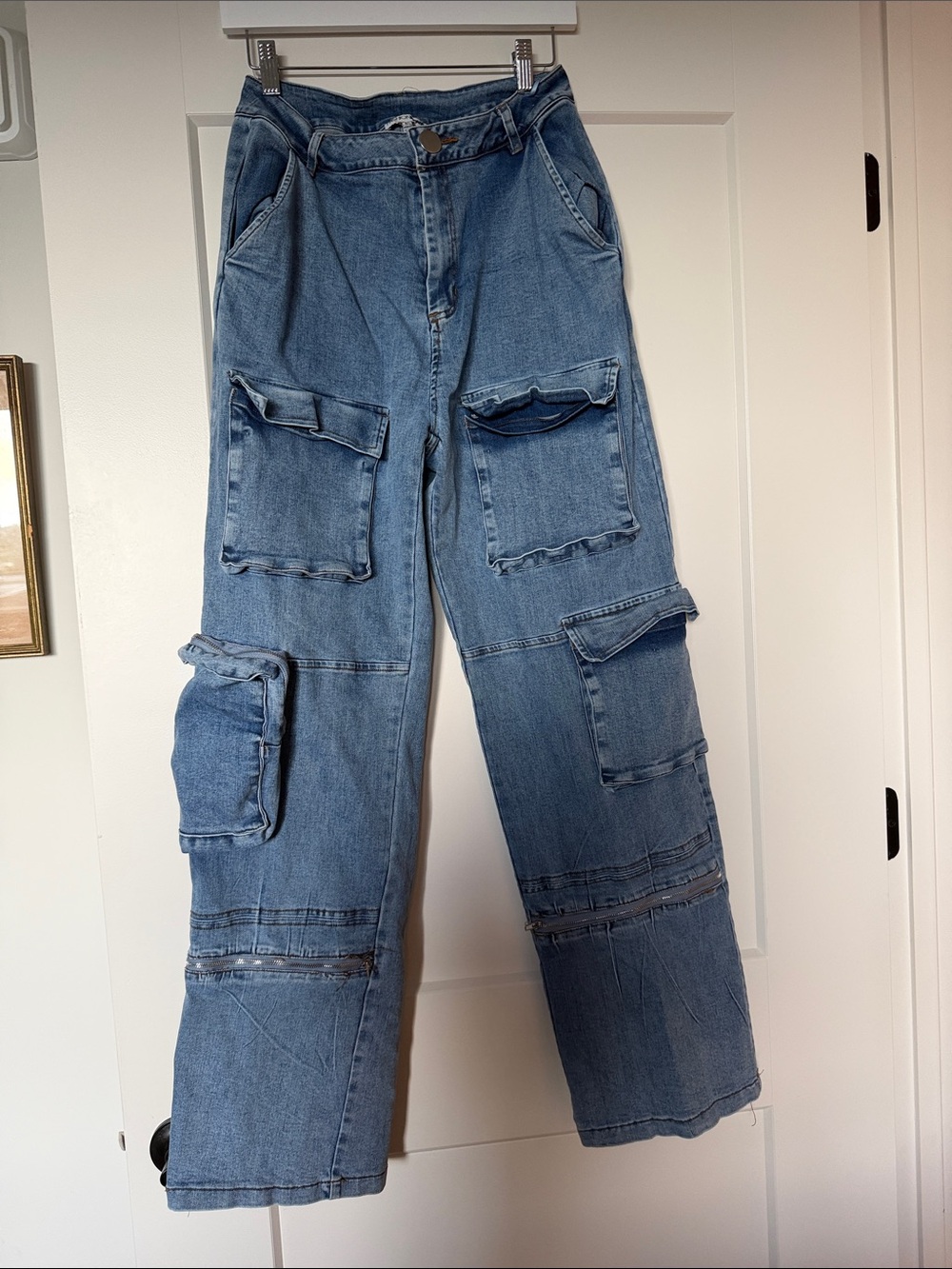 Fashion Nova Blue Wide-Leg Cargo Jeans with Flap Pockets